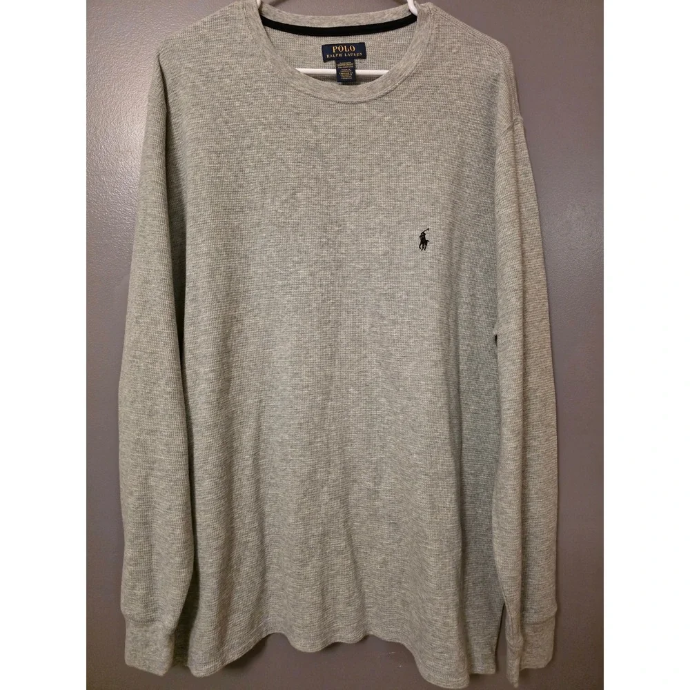 Polo Ralph Lauren Mens 2XL Grey Waffle Knit Sleepwear Long Sleeve Thermal Shirt